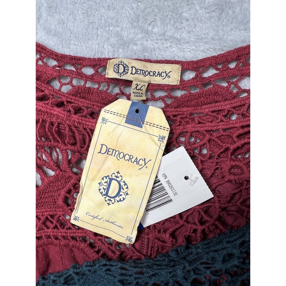 Democracy Womens Crochet Lace Embroidered Boho Top Teal Red B90263I5E XL Lot 2 - Picture 3 of 11